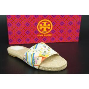 Tory Burch Benton Espadrille Slide Sandals Size 5.5 Multi Band $255 Logo